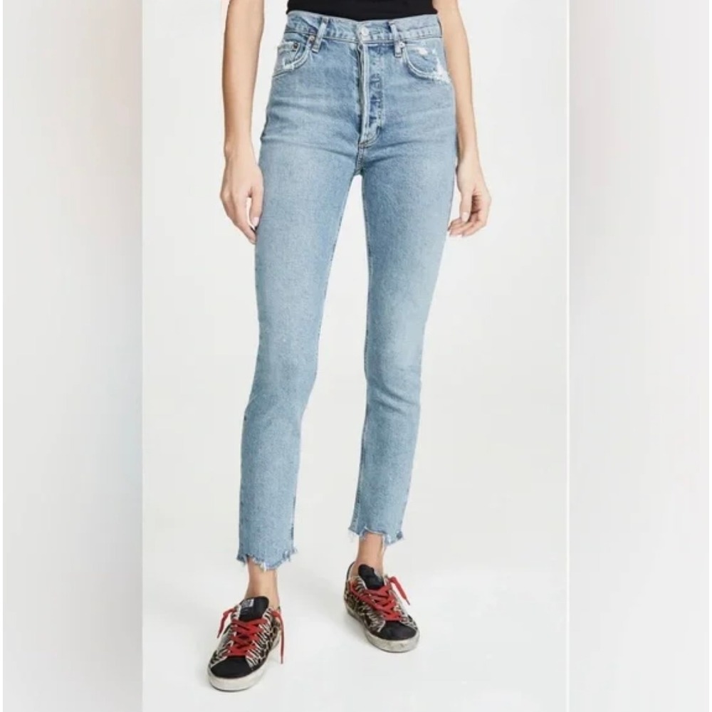 AGOLDE Nico Slim Raw Hem Distressed Jeans in Light Wash‎ Size 24